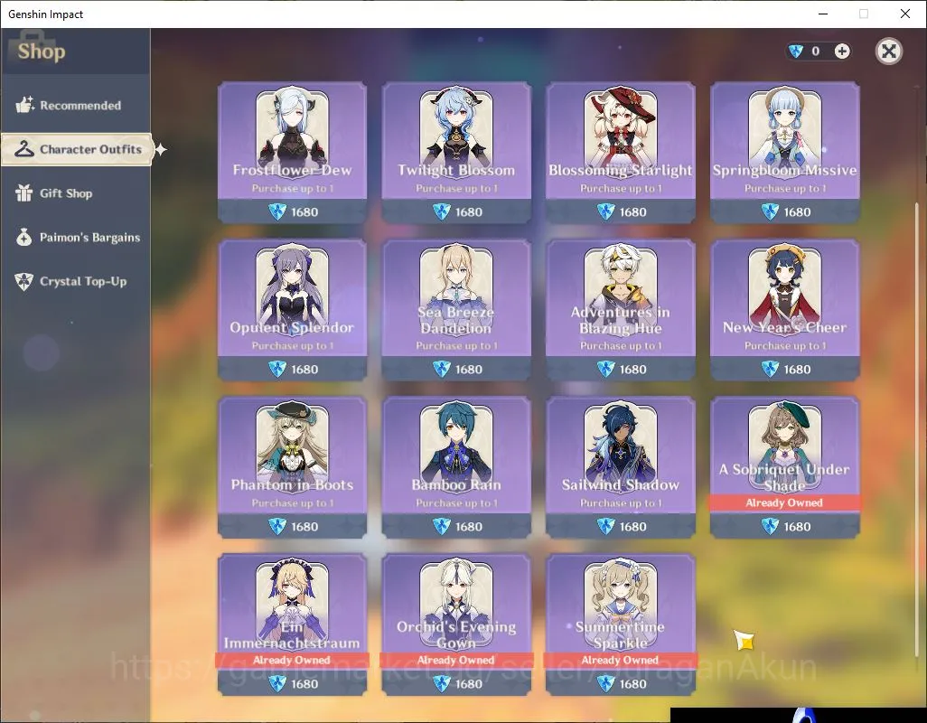 Genshin Impact Accounts Mid Game ASIA|AR 57|10 Limit+ 4[5 Star Weapon]|Yelan,Raiden,Ganyu,Kazuha,Senhe,Arlechino|Low 2