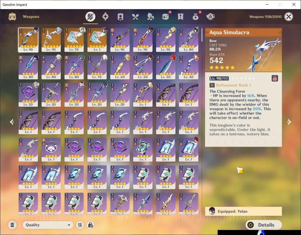 Genshin Impact Accounts Mid Game ASIA|AR 57|10 Limit+ 4[5 Star Weapon]|Yelan,Raiden,Ganyu,Kazuha,Senhe,Arlechino|Low 5
