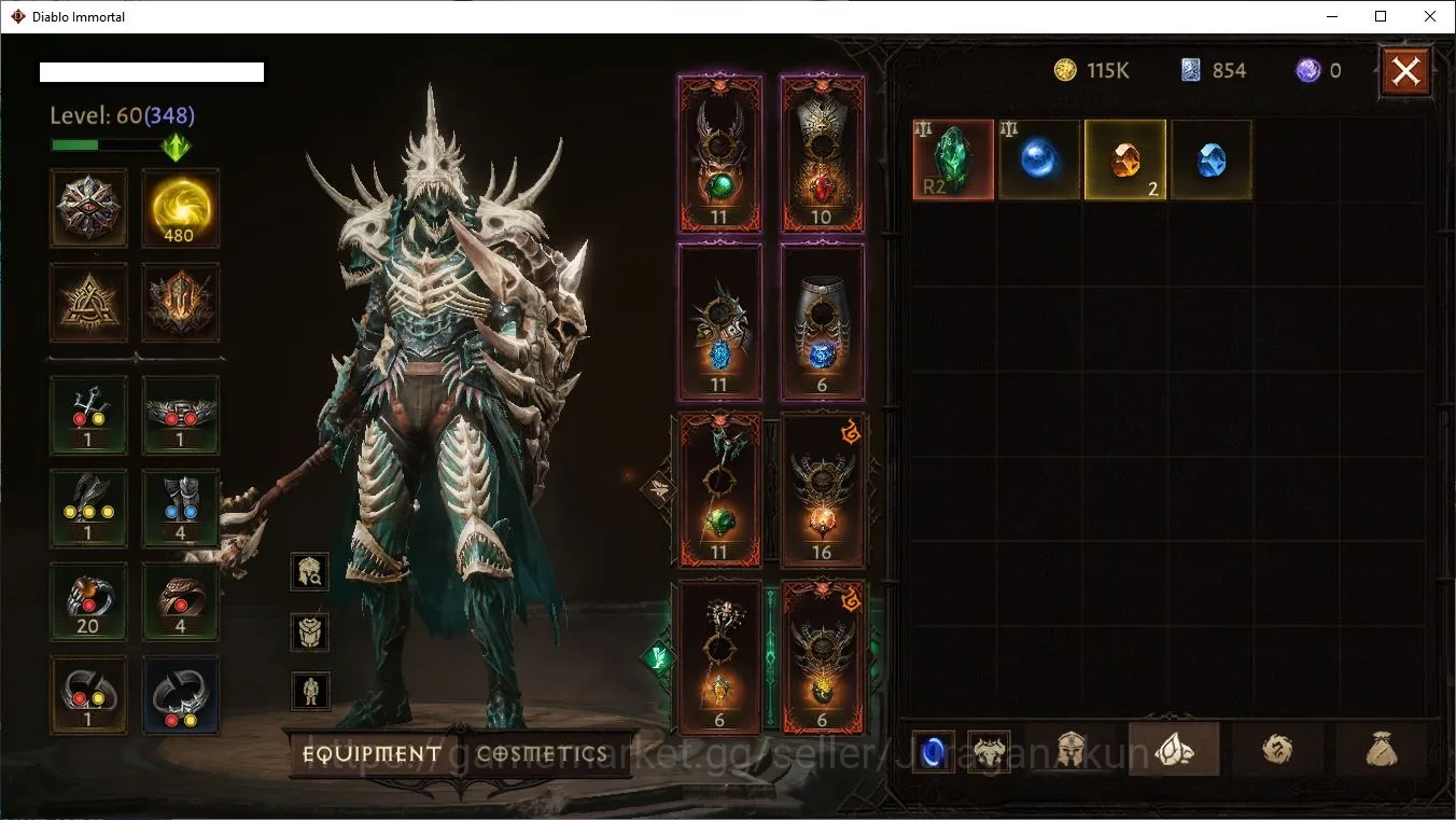 Diablo Immortal Accounts Mid-Tier SEA-Gillian|Lv60(348)Necromancer|25k CR|Reso 480|Hell III|Paragon Harbringer|Hell 3