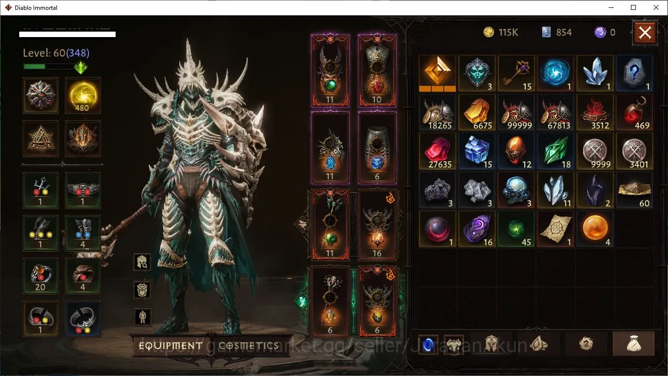 Diablo Immortal Accounts Mid-Tier SEA-Gillian|Lv60(348)Necromancer|25k CR|Reso 480|Hell III|Paragon Harbringer|Hell 4