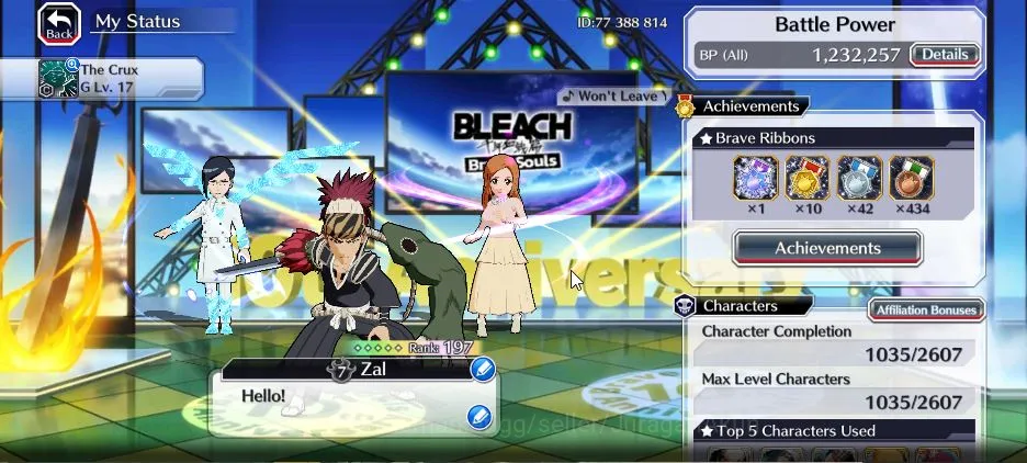 Bleach: Brave Souls Accounts High-End [GLOBAL]|47K Orb|5 MT(Uryu+Renji TYBW25,Robert,Aizen,Orihime),Kenpachi 4