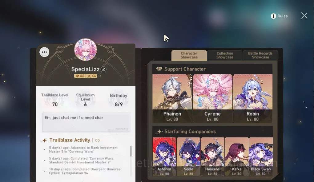 Honkai Star Rail Mid Game ASIA|TL 70|DOT Team|16 Limited|[Phainon,Acheron]+S image 1