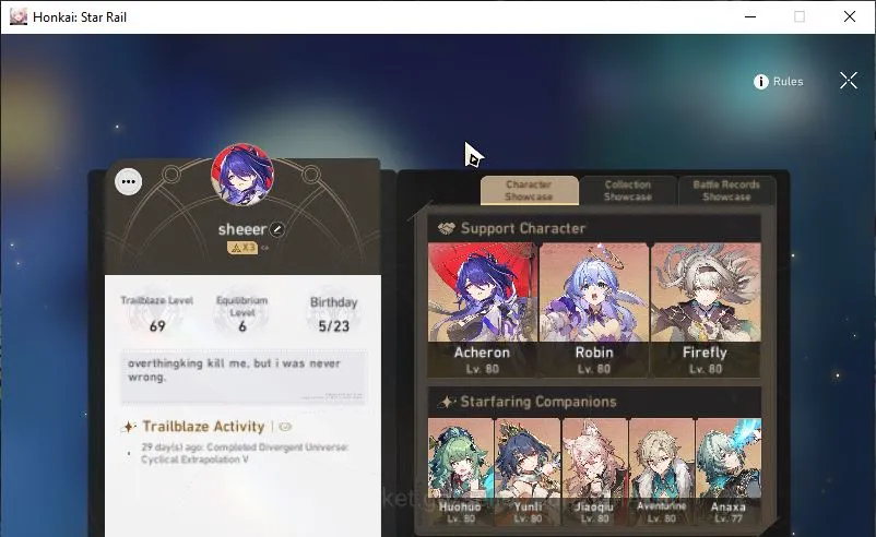 Honkai Star Rail End Game ASIA|TL 69|11 Limited|(Jiaoqiu,Acheron)+Sign [Anax image 1