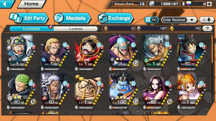 One Piece Bounty Rush Accounts Mid-Tier Global|2 META EX|Daimyo Of Kuri Kozuki Oden,Seraphim Snake|Rank 13|Log Bandai|Check 3