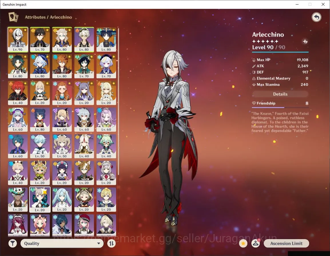 Genshin Impact Accounts Mid Game ASIA|AR 56|8 Limited +3 [5 StarWeapon]|[Arlecchino+Sign,Furina,Wanderer,Xiao,Venti,Etc]|MC 4