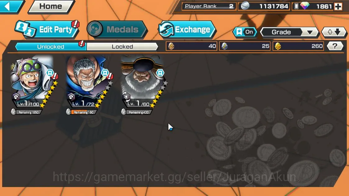 One Piece Bounty Rush Accounts Starter Global|Starter 2 META EX[Elders St.Jaygarcia Saturn,Monkey D.Garp]|1,8k Gems|Rank 3