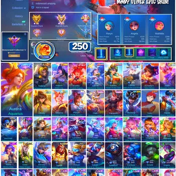 Mobile Legends: Bang Bang Accounts 🔥 #4086 🔥 💎 250 Skins 👑 Zodiac Aurora Aquarius ⚔️ Renowned Collector IV ⭐ Collector