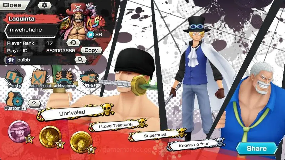 One Piece Bounty Rush Accounts Global |EX 4|PR 17|Zoro & Sanji Lv.63/63,Gol D.Rog image 2