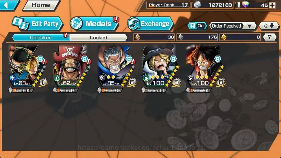 One Piece Bounty Rush Accounts Global |EX 4|PR 17|Zoro & Sanji Lv.63/63,Gol D.Rog image 4