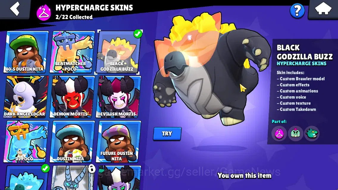 Brawl Stars Accounts 21875 Trophy|77 Brawler 19 Max|UL Kaze|167 Skin, HyperC(Godzilla Buzz,Black Buzz),5 Legend,6 Mythic,63 15