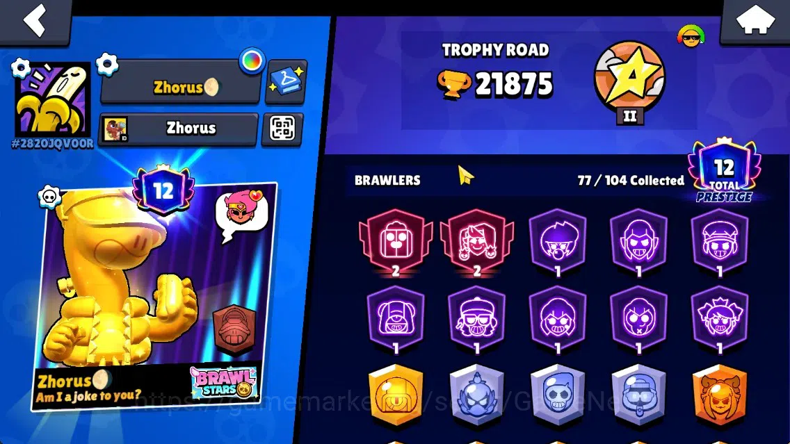 Brawl Stars Accounts 21875 Trophy|77 Brawler 19 Max|UL Kaze|167 Skin, HyperC(Godzilla Buzz,Black Buzz),5 Legend,6 Mythic,63 2