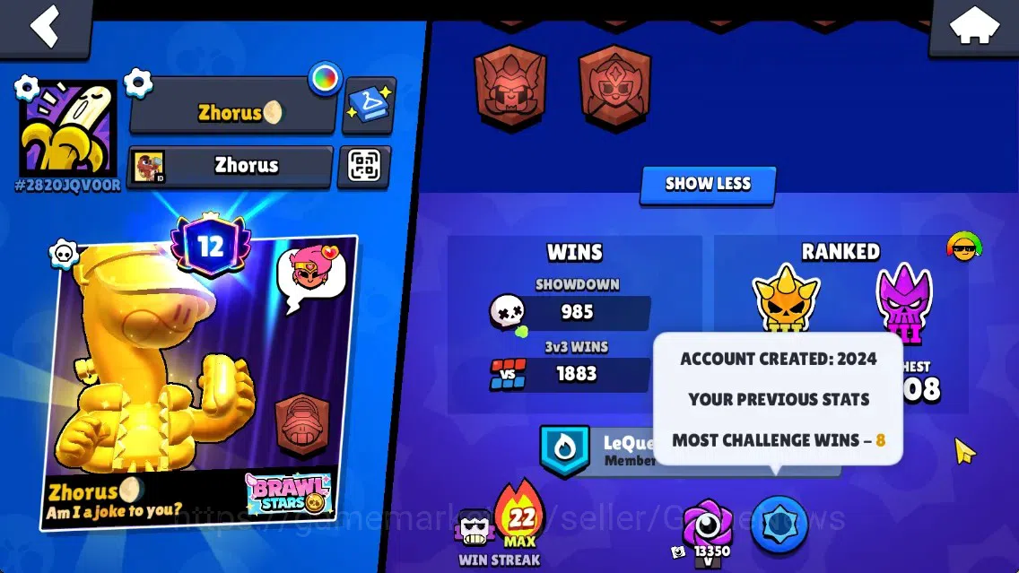 Brawl Stars Accounts 21875 Trophy|77 Brawler 19 Max|UL Kaze|167 Skin, HyperC(Godzilla Buzz,Black Buzz),5 Legend,6 Mythic,63 3