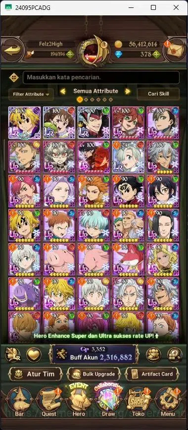 The Seven Deadly Sins: Grand Cross Accounts Endgame ASIA |2,3M CC|378 DM|4 LR|5 UR|LR Mesis 2/6,ABan 5/6|UR Menor 2/6,DKM 5