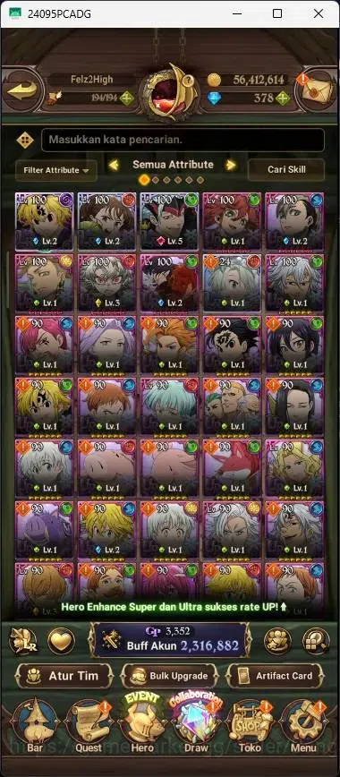 The Seven Deadly Sins: Grand Cross Accounts Endgame ASIA |2,3M CC|378 DM|4 LR|5 UR|LR Mesis 2/6,ABan 5/6|UR Menor 2/6,DKM 8