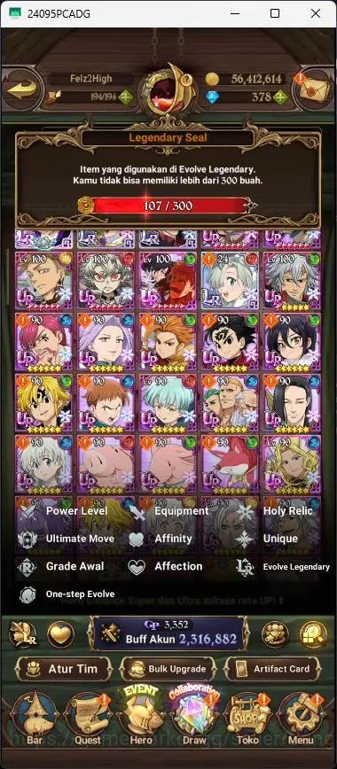 The Seven Deadly Sins: Grand Cross Accounts Endgame ASIA |2,3M CC|378 DM|4 LR|5 UR|LR Mesis 2/6,ABan 5/6|UR Menor 2/6,DKM 9
