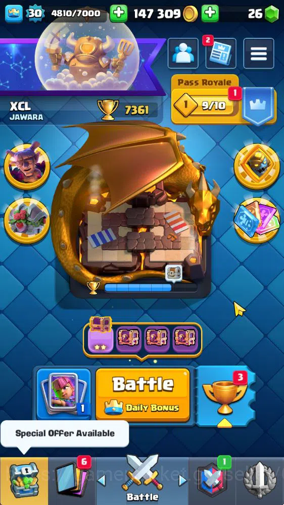 Lvl 30|Trophy 7361|KTL 11|Limited Skin|Card 117| 1 Hero 5 EVO 4 Champ 21 Legendary 33 Epic,30 Rare,29 Common|Take Email(CR1206) Clash Royale Midgame Lvl 30|Trophy 7361|KTL 11|Limited Skin|Card 117| 1 image 1