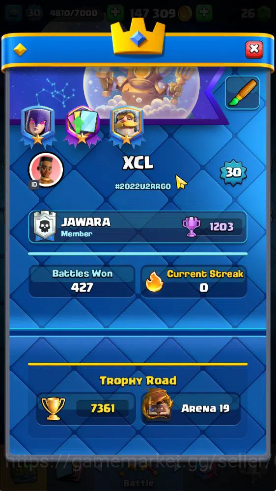 Clash Royale Accounts Midgame Lvl 30|Trophy 7361|KTL 11|Limited Skin|Card 117| 1 Hero 5 EVO 4 Champ 21 Legendary 33 Epic,30 2