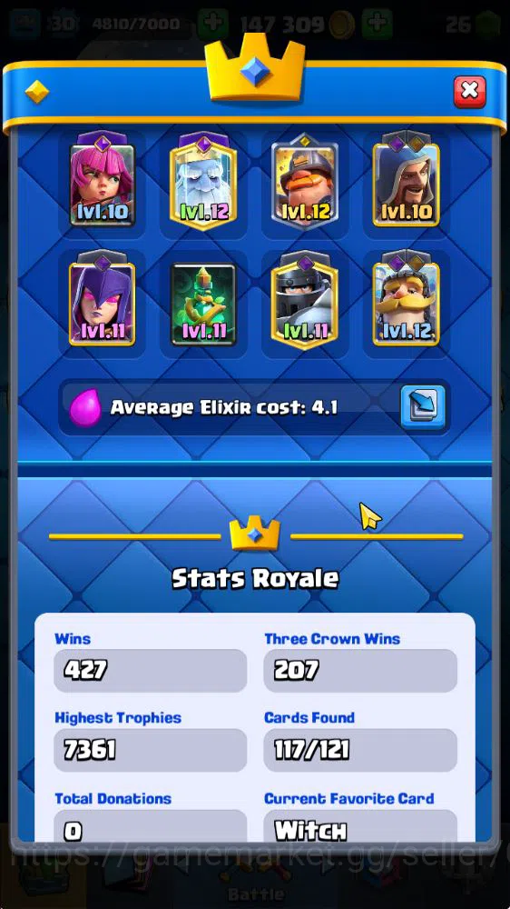 Clash Royale Accounts Midgame Lvl 30|Trophy 7361|KTL 11|Limited Skin|Card 117| 1 Hero 5 EVO 4 Champ 21 Legendary 33 Epic,30 3