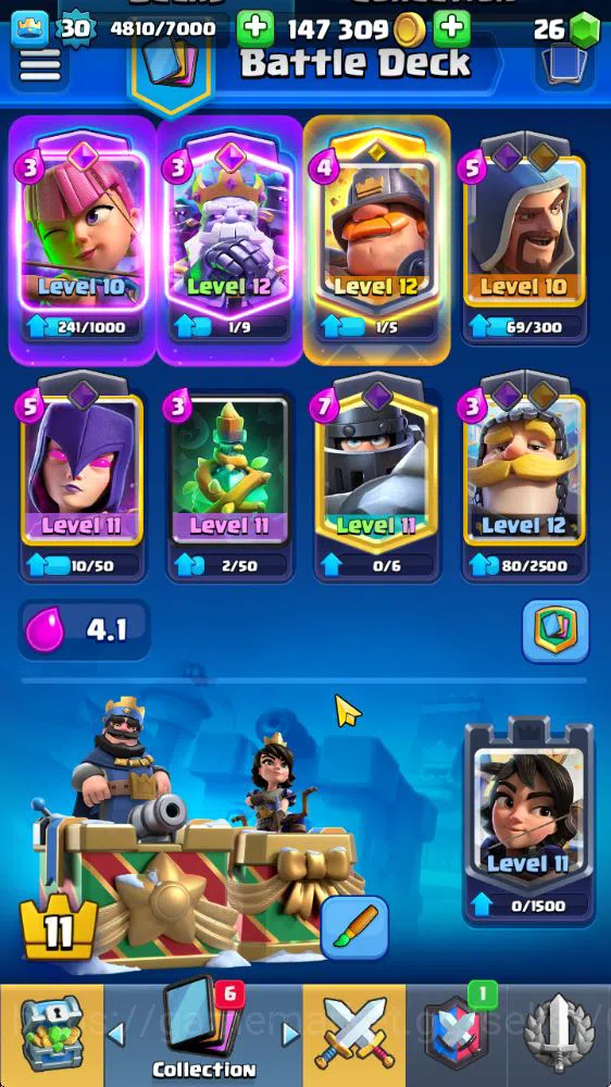 Clash Royale Accounts Midgame Lvl 30|Trophy 7361|KTL 11|Limited Skin|Card 117| 1 Hero 5 EVO 4 Champ 21 Legendary 33 Epic,30 4