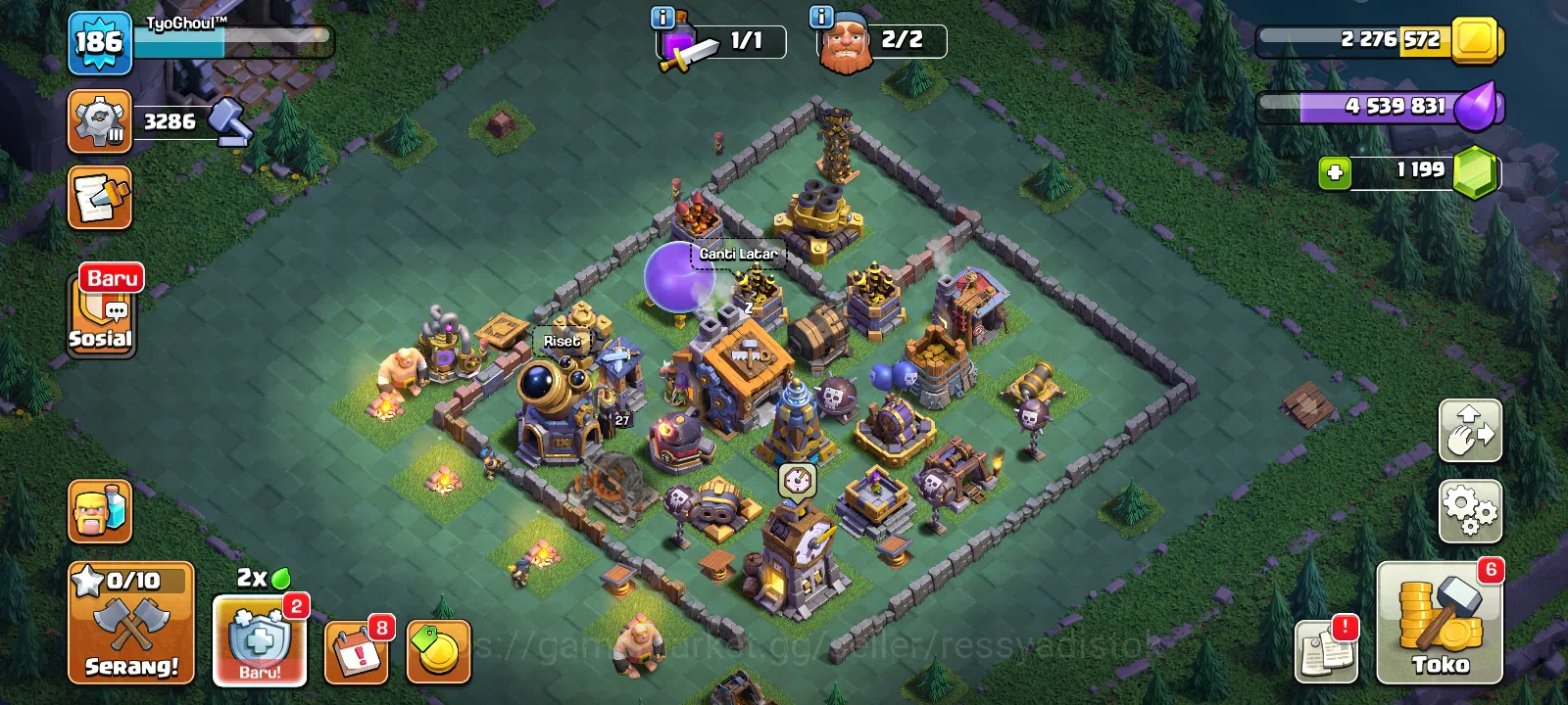 Clash of Clans Accounts High-End Th 15 Xp 186 GG WALL GOOD LOOKING HEROES 56-82-43-55-29-2 BH:9 6 HERO EQUIPMENT EPIC 4
