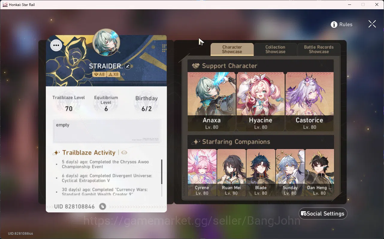 Honkai Star Rail Accounts ASIA TL70|15 Limit|Hyacine E1S1|Castorice S1|Blade image 15