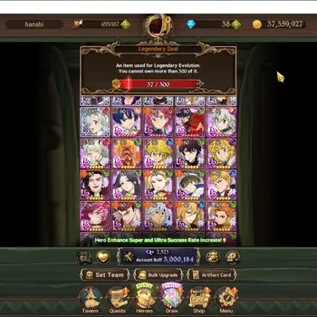 The Seven Deadly Sins: Grand Cross Accounts Endgame GLOBAL|3M CC|37 LS|6 LR,10 UR+Collab