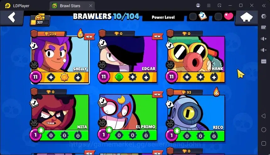 Brawl Stars Accounts Trophy 327 |10 Brawler|3 Power Lv11(Shelly,Edgar,Hank)|1 Mythic(Otis),2 Epic(Dahlia,Edgar)| Proteck Off 5