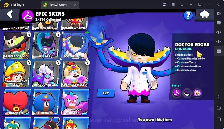 Brawl Stars Accounts Trophy 327 |10 Brawler|3 Power Lv11(Shelly,Edgar,Hank)|1 Mythic(Otis),2 Epic(Dahlia,Edgar)| Proteck Off 8