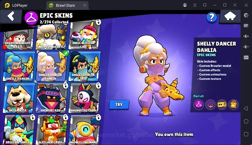 Brawl Stars Accounts Trophy 327 |10 Brawler|3 Power Lv11(Shelly,Edgar,Hank)|1 Mythic(Otis),2 Epic(Dahlia,Edgar)| Proteck Off 9