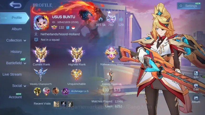 Mobile Legends: Bang Bang Accounts Others Global|Skin 573|Mega|Legend 3(Lunox),EXORCIST Kagura+Granger,KOF 4(Paquito),Itachi 1