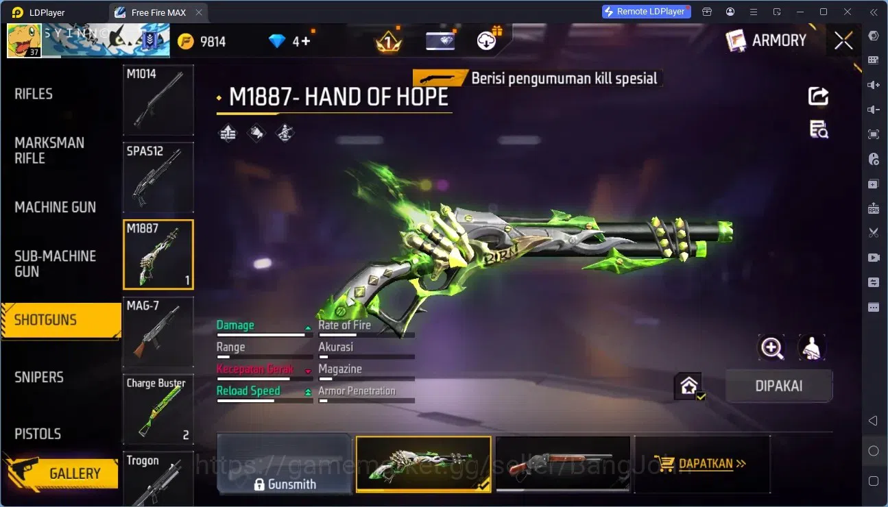Free Fire Accounts Indonesia | M1887- Hand of Hope | Backpack Dream R image 3