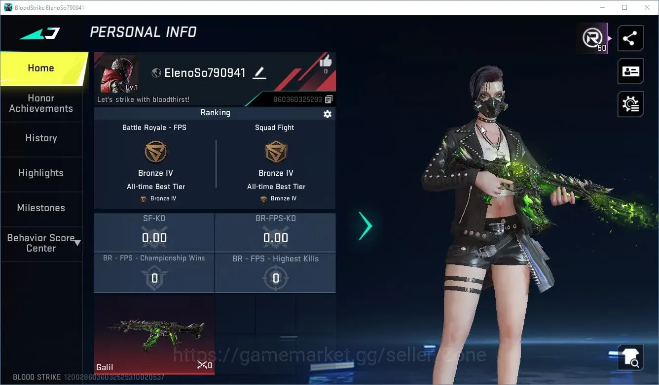Blood Strike Accounts Collab Skin ASIA|ETERNAL Galil-Noxdra Lv2|NOVA legend skin 10 ETERNAL Upgrade Point|2 LEGENDARY 1