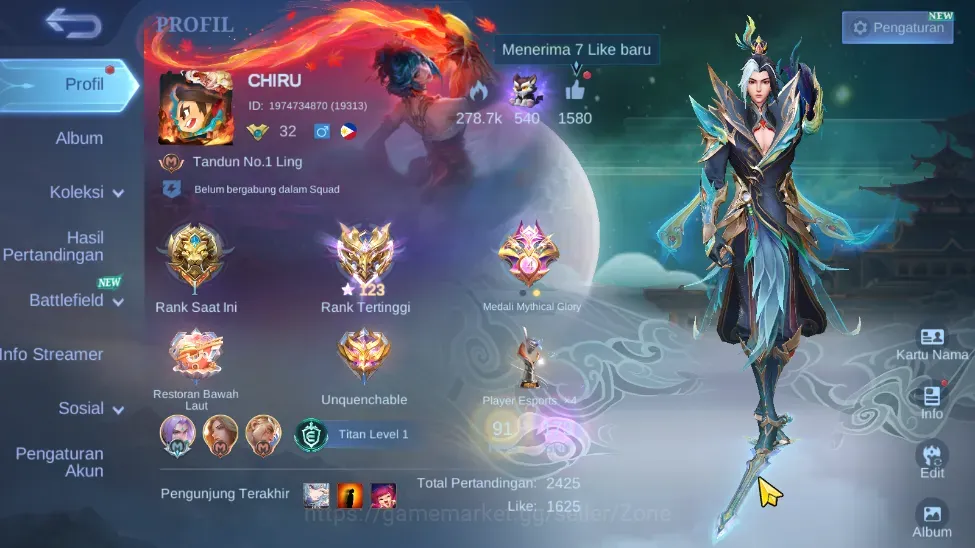 Mobile Legends: Bang Bang Accounts Collector Hero 91|Skin 173|HighImmo 123|Street Fighter Paquito(Outfit 2)|Collector 1