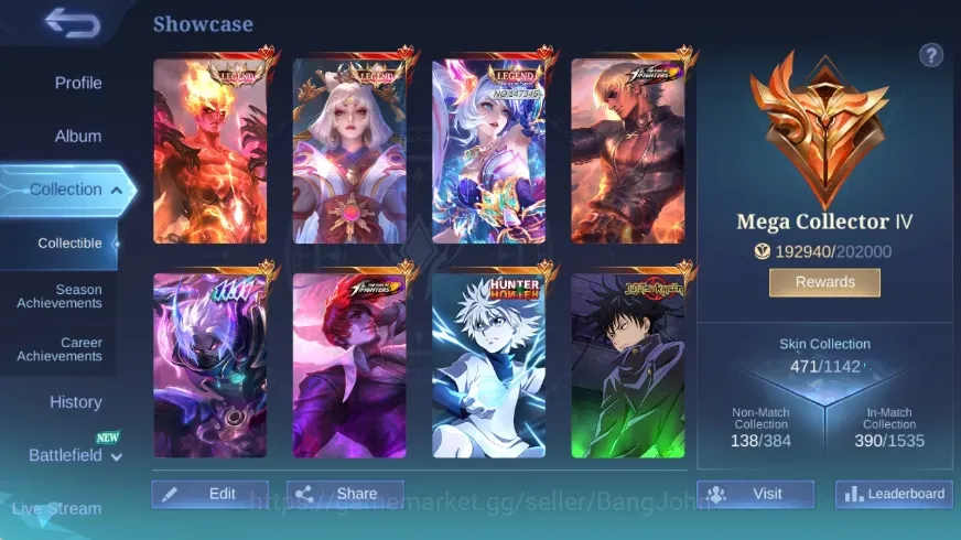 Mobile Legends: Bang Bang Accounts Collector Global|Skin 471|Mega|Legend Layla+Valir+Lunox,KOF 1