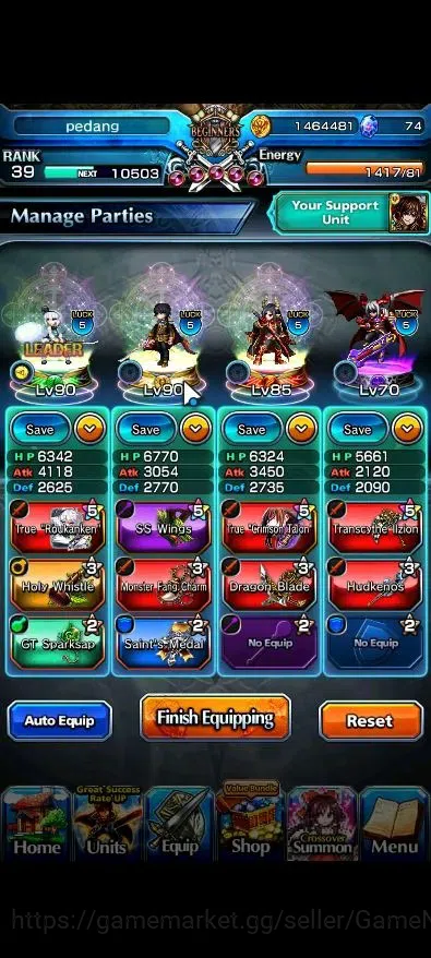 Grand Summoners Accounts Global|74 cc|Rank 39|3 Ascend+1 TW|2x Youmu Konpak image 3