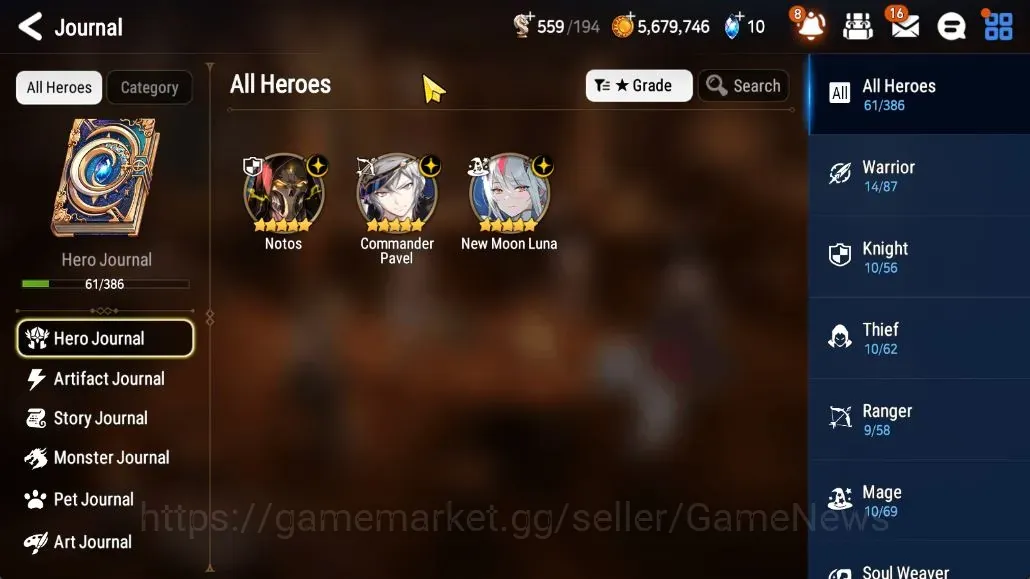 Epic Seven Accounts Starter GLOBAL UnVerif|NewEra| 3 ML (NOTOS,NM Luna,Commander Pavel)+Tenebria,Iseria,Landy|4,4K 1
