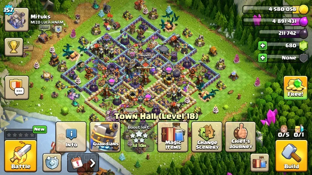 Clash of Clans Accounts High-End LV 157|TH 18-BH 9|HH 9|Limited Skin|BK 53,AQ 53,GW 30,MP 41,RC 29,DD 7|BM 30,BC 30|Free CN 1