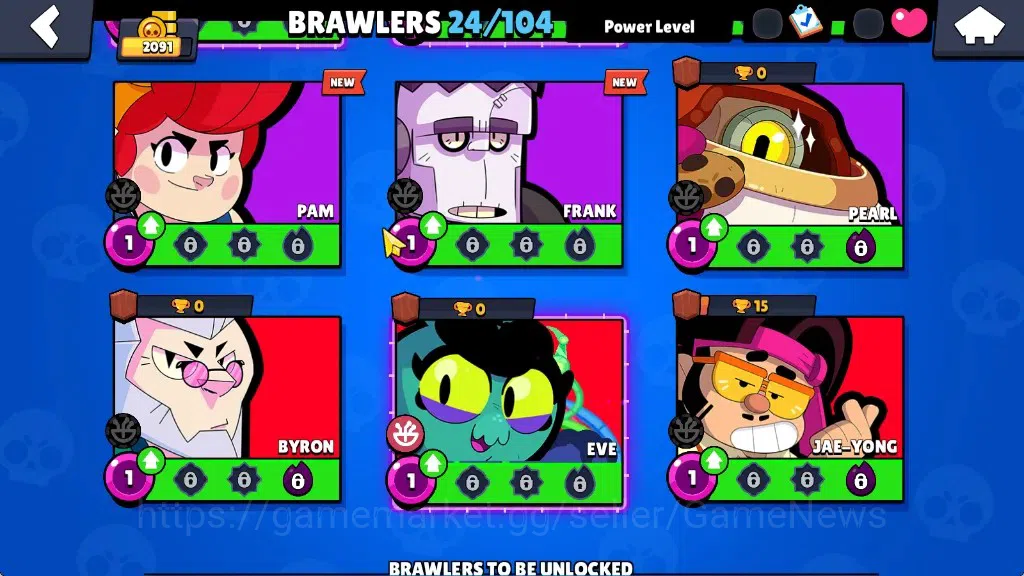Brawl Stars Accounts 2091 Trophy|24 Brawlers 4 Max|5k PP|1 Prestige|1 Legendary(Mecha Edgar),1 Mythic(Gridiron Otis),4 10