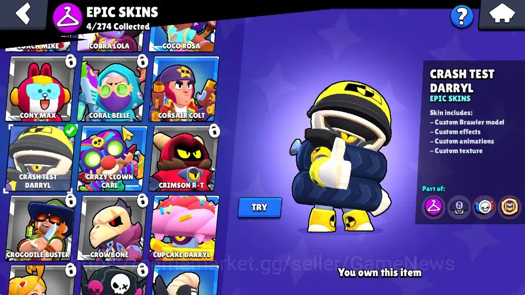 Brawl Stars Accounts 2091 Trophy|24 Brawlers 4 Max|5k PP|1 Prestige|1 Legendary(Mecha Edgar),1 Mythic(Gridiron Otis),4 13