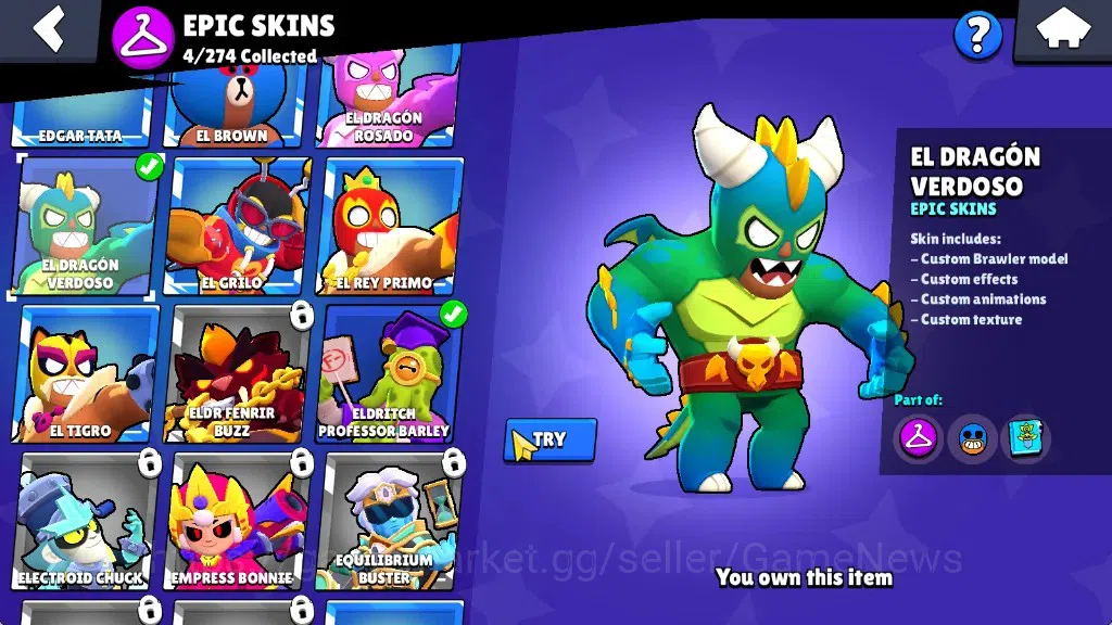 Brawl Stars Accounts 2091 Trophy|24 Brawlers 4 Max|5k PP|1 Prestige|1 Legendary(Mecha Edgar),1 Mythic(Gridiron Otis),4 14
