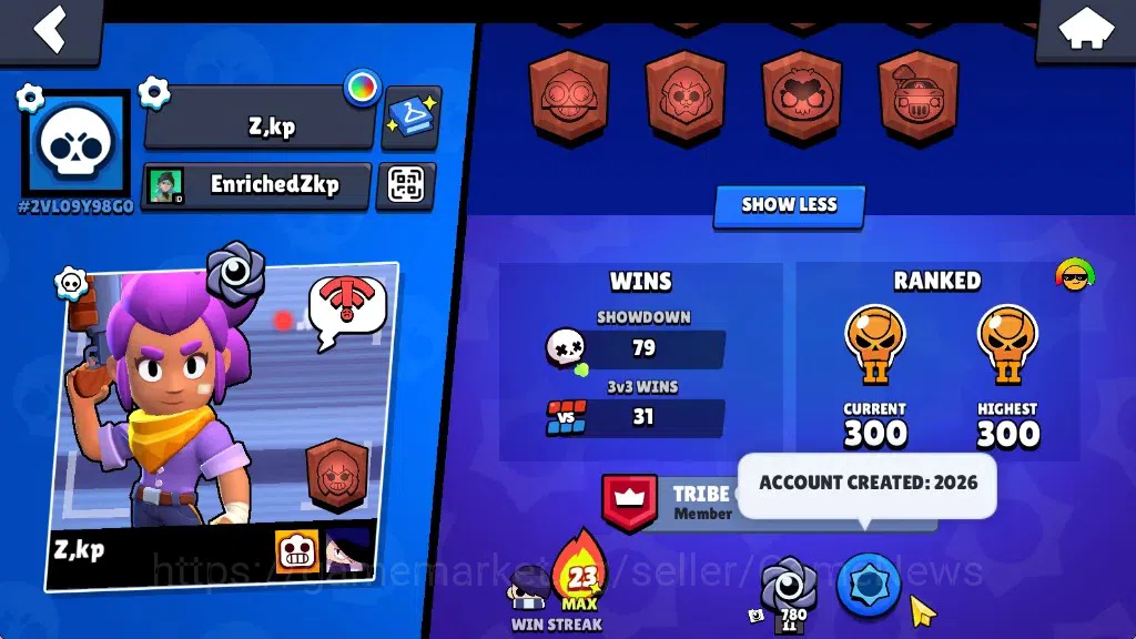 Brawl Stars Accounts 2091 Trophy|24 Brawlers 4 Max|5k PP|1 Prestige|1 Legendary(Mecha Edgar),1 Mythic(Gridiron Otis),4 3