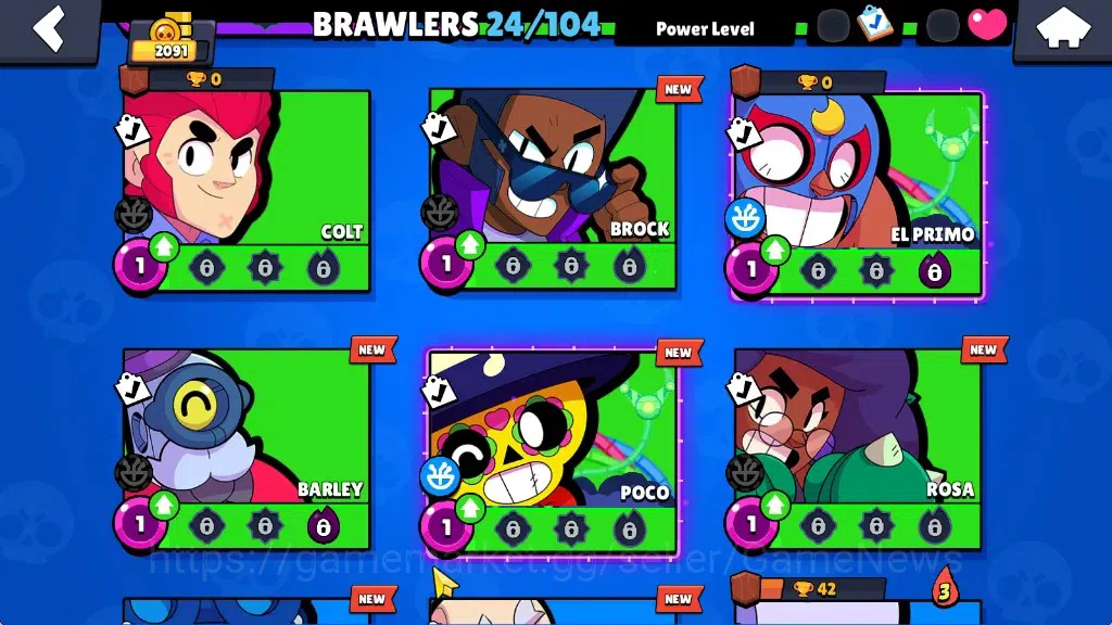 Brawl Stars Accounts 2091 Trophy|24 Brawlers 4 Max|5k PP|1 Prestige|1 Legendary(Mecha Edgar),1 Mythic(Gridiron Otis),4 8