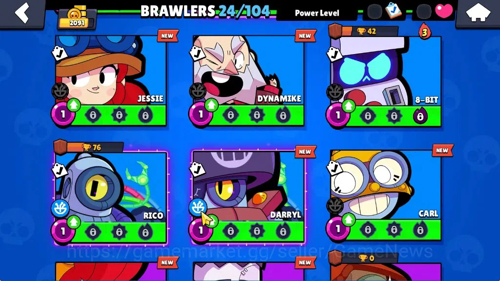 Brawl Stars Accounts 2091 Trophy|24 Brawlers 4 Max|5k PP|1 Prestige|1 Legendary(Mecha Edgar),1 Mythic(Gridiron Otis),4 9