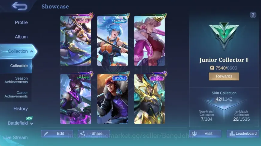 Mobile Legends: Bang Bang Accounts Others Global|Skin 42|Junior|Luckybox Fanny,Epic Zilong,V.E.N.O.M Hanabi,SPECIAL 1