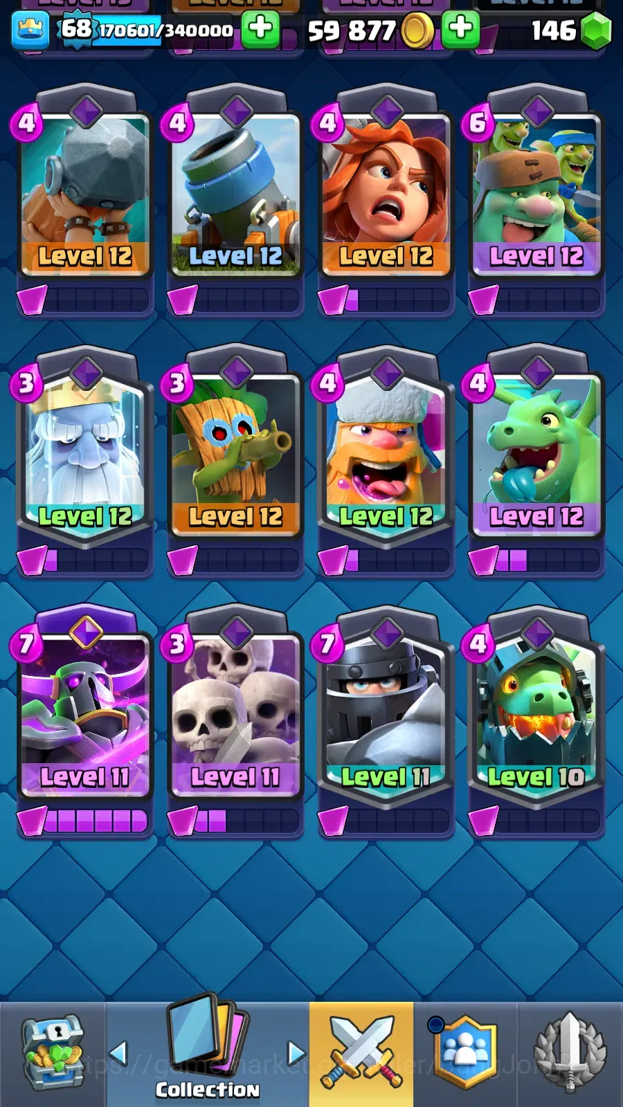 Clash Royale Accounts Others Lv 68|Trophy 12389|KTL 15|LimitedSkin|Card121|11 Max,5 Hero,13 1
