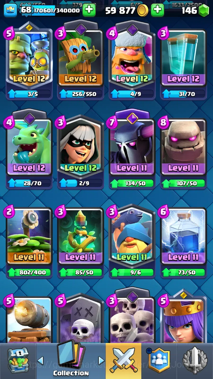Clash Royale Accounts Others Lv 68|Trophy 12389|KTL 15|LimitedSkin|Card121|11 Max,5 Hero,13 10