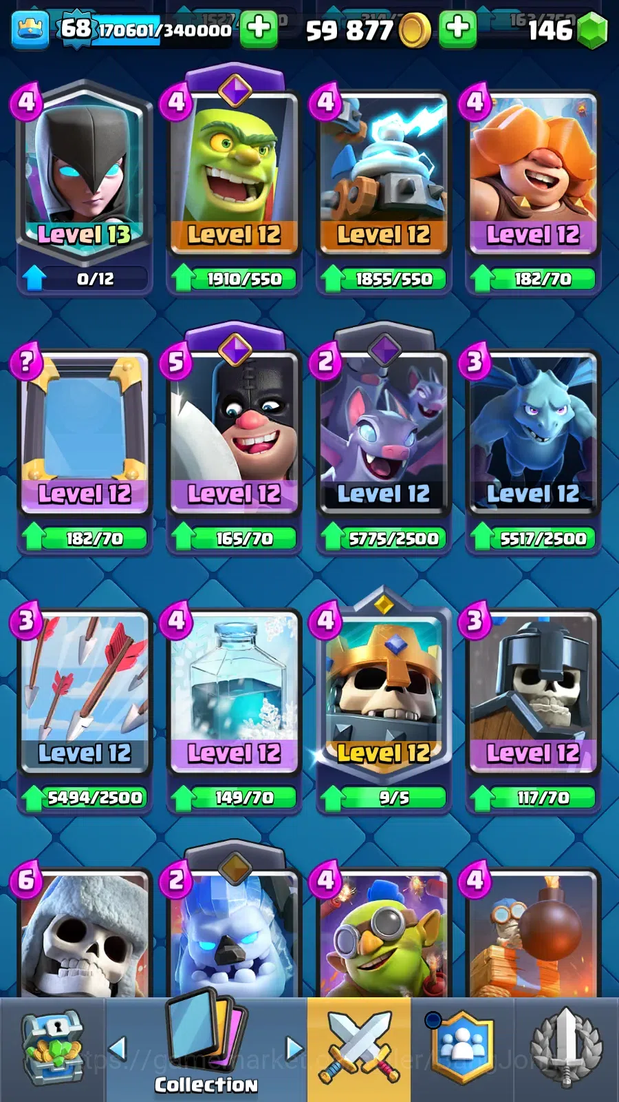 Clash Royale Accounts Others Lv 68|Trophy 12389|KTL 15|LimitedSkin|Card121|11 Max,5 Hero,13 11