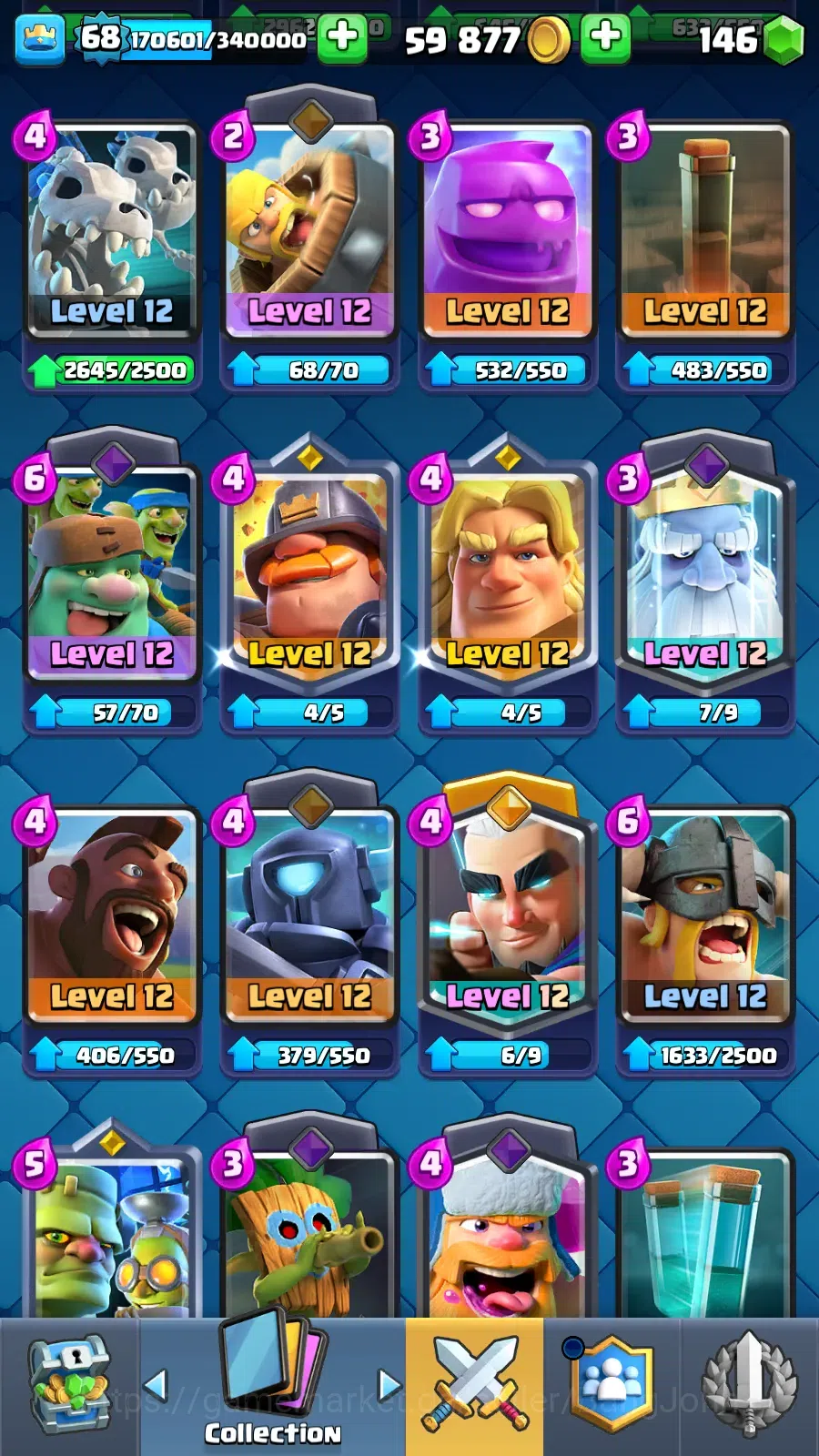 Clash Royale Accounts Others Lv 68|Trophy 12389|KTL 15|LimitedSkin|Card121|11 Max,5 Hero,13 12