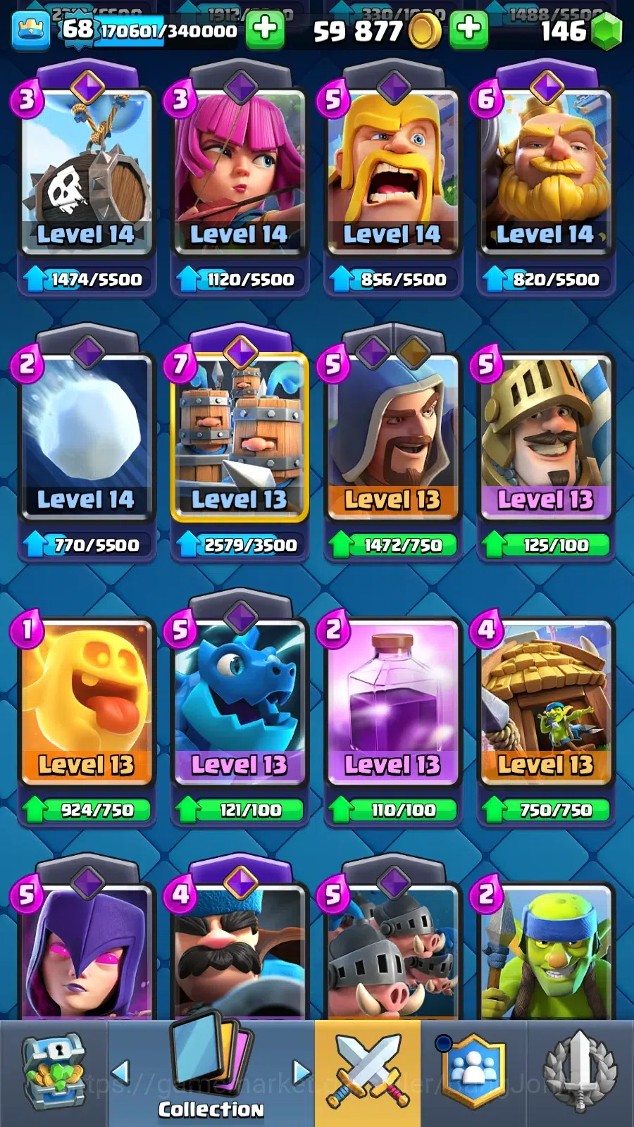 Clash Royale Accounts Others Lv 68|Trophy 12389|KTL 15|LimitedSkin|Card121|11 Max,5 Hero,13 13