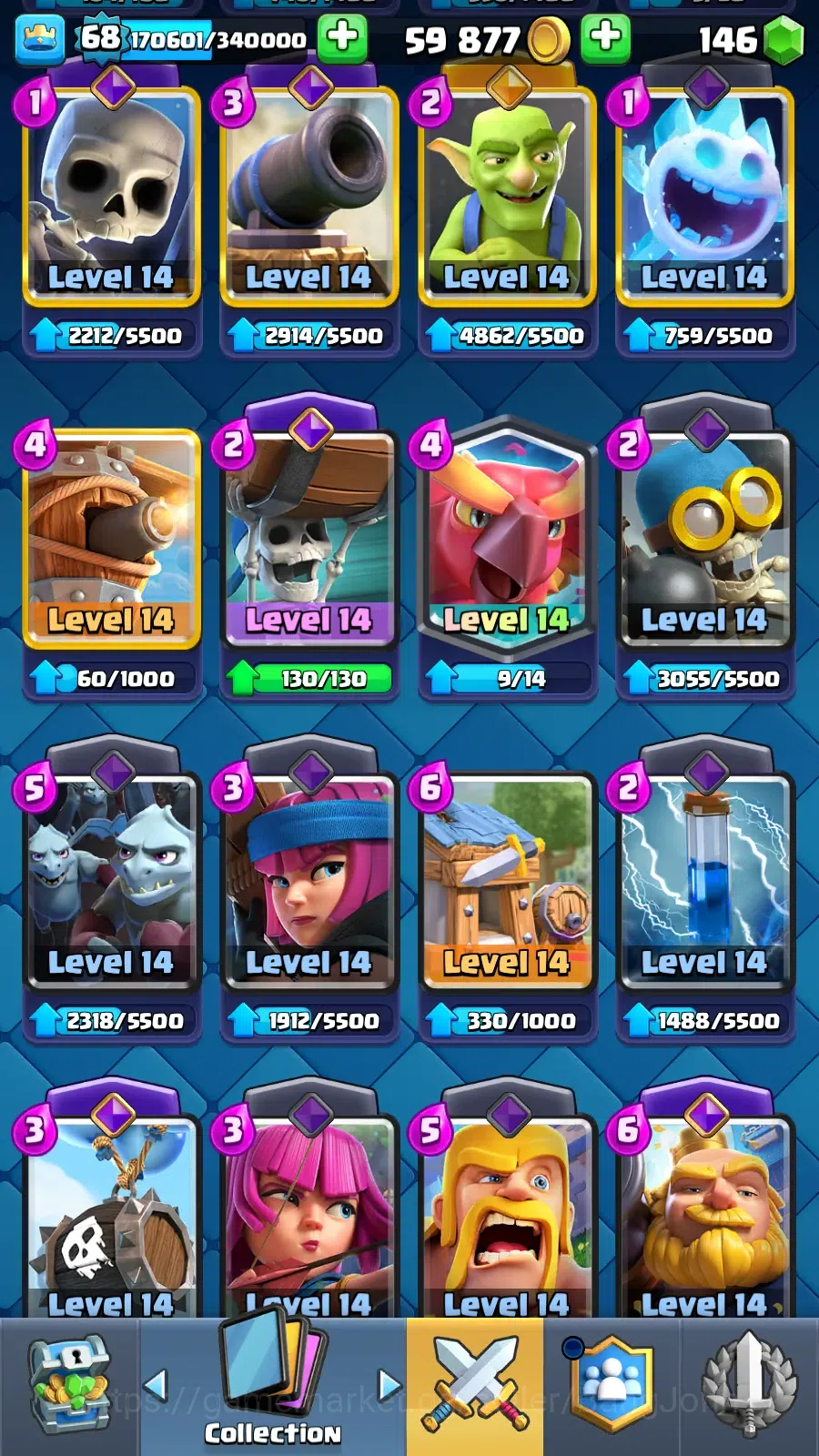 Clash Royale Accounts Others Lv 68|Trophy 12389|KTL 15|LimitedSkin|Card121|11 Max,5 Hero,13 14